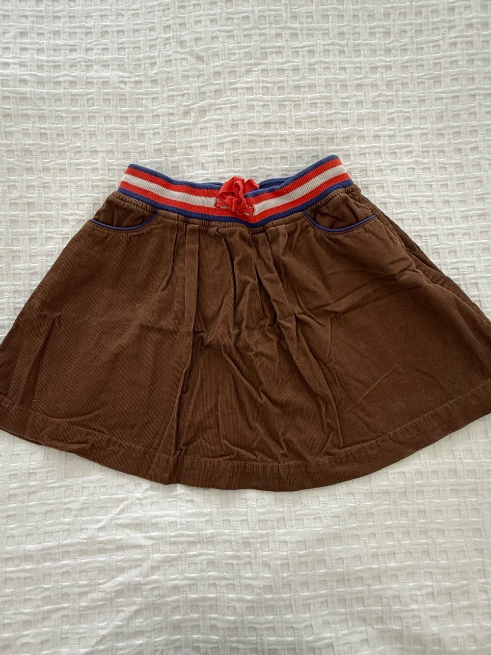 Mini Boden Brown Corduroy Skirt with Striped Waistband